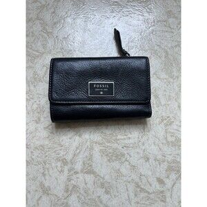 Fossil Pebbled Leather Dawson Trifold Wallet Multifunction Black